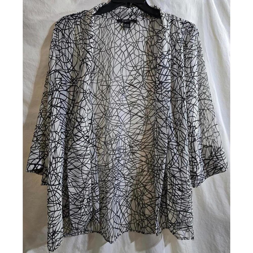 Cejon Sheer Lightweight Black White Scribble Print Open Front Cardigan One Size